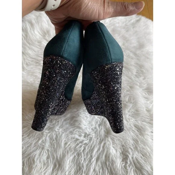 Boutique 9 Women’s Size 10 Sparkle platform Wedge Shoes Peep toe Heels - Picture 7 of 11